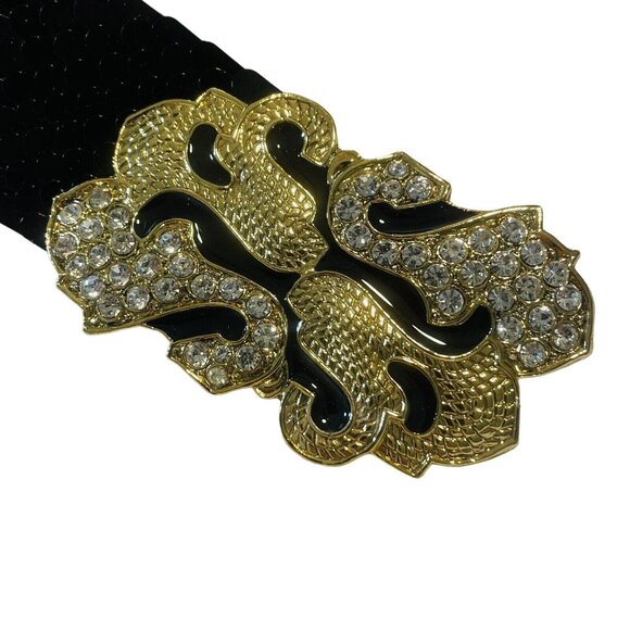 Vintage Gantos S Black Sequence Belt W Gold Bling Buckle Stretch 26” Or Bigger - Picture 5 of 13